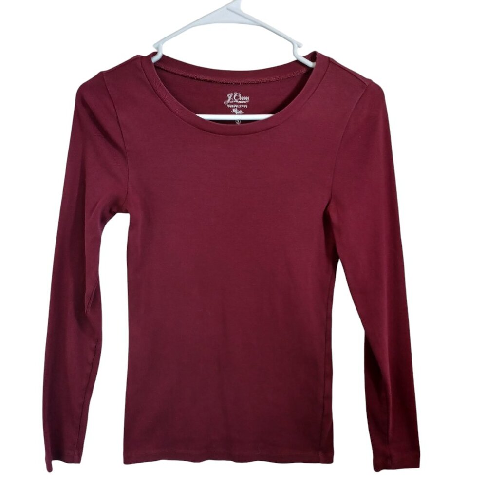 J Crew Tee Shirt Perfect Fit Long Sleeve Cotton Yarns Maroon